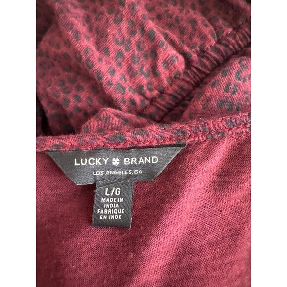 Lucky Brand Burgundy Leopard Print Modal Cotton Peplum Top - Picture 3 of 5